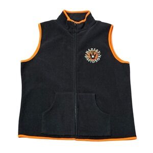 Harley Davidson Womens Fleece Vest Full Zip Black Orange Large Motorcycle‎ Ohio